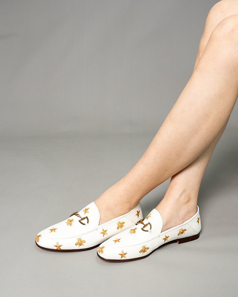 LarosaStyle loafers Alina Bee and Star Embroidery Leather Loafers