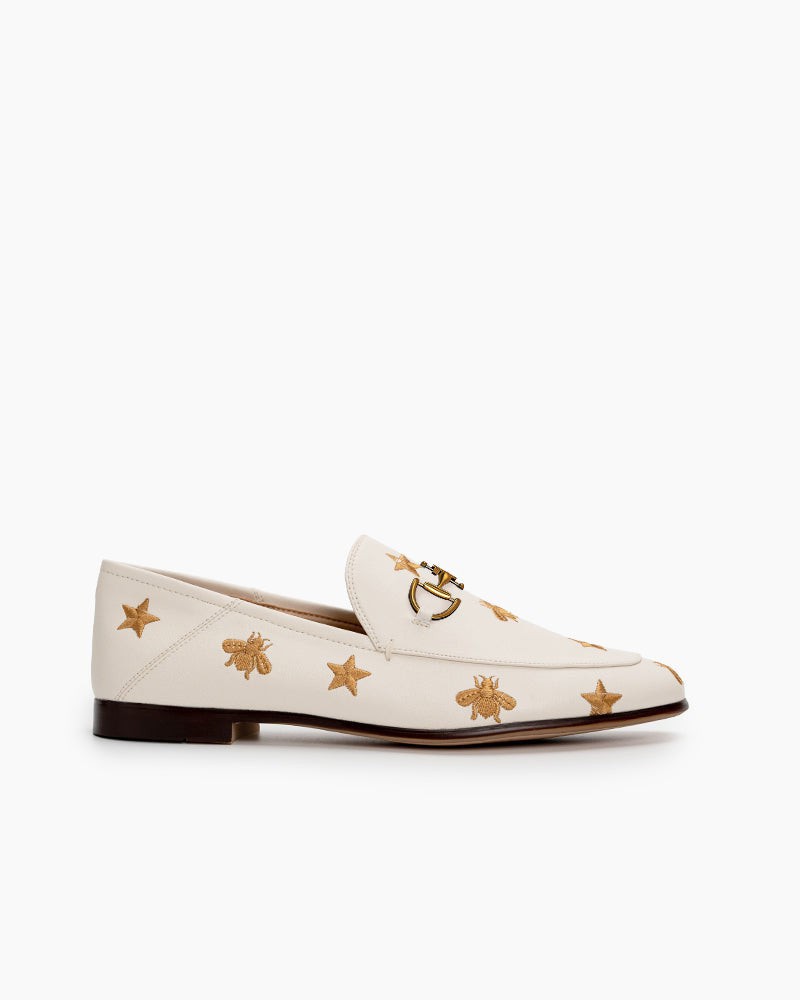 LarosaStyle loafers Alina Bee and Star Embroidery Leather Loafers Beige / US 5