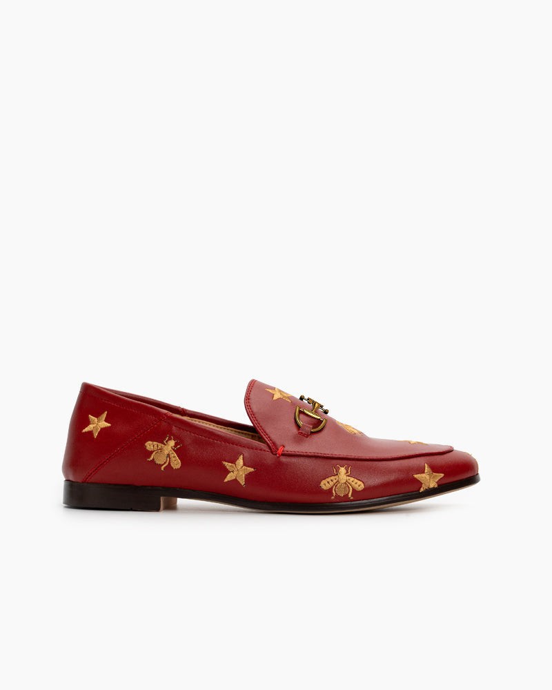 LarosaStyle loafers Alina Bee and Star Embroidery Leather Loafers Wine / US 5