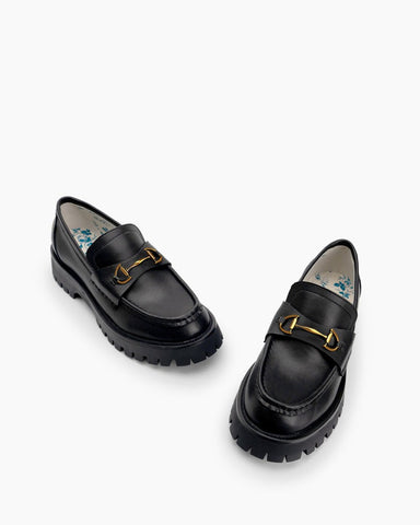 LarosaStyle loafers Alina Bee Embroidery Platform Leather Loafers