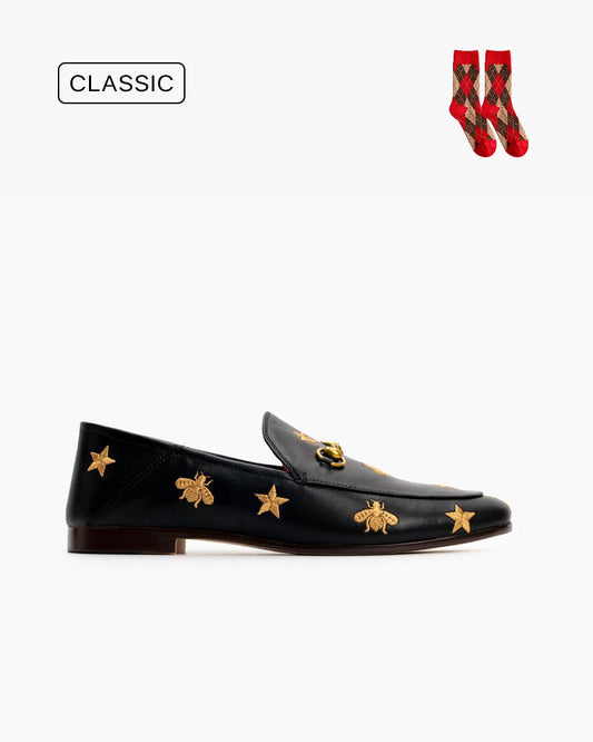 LarosaStyle loafers Classic Metal Buckle Bee and Star Leather Loafers