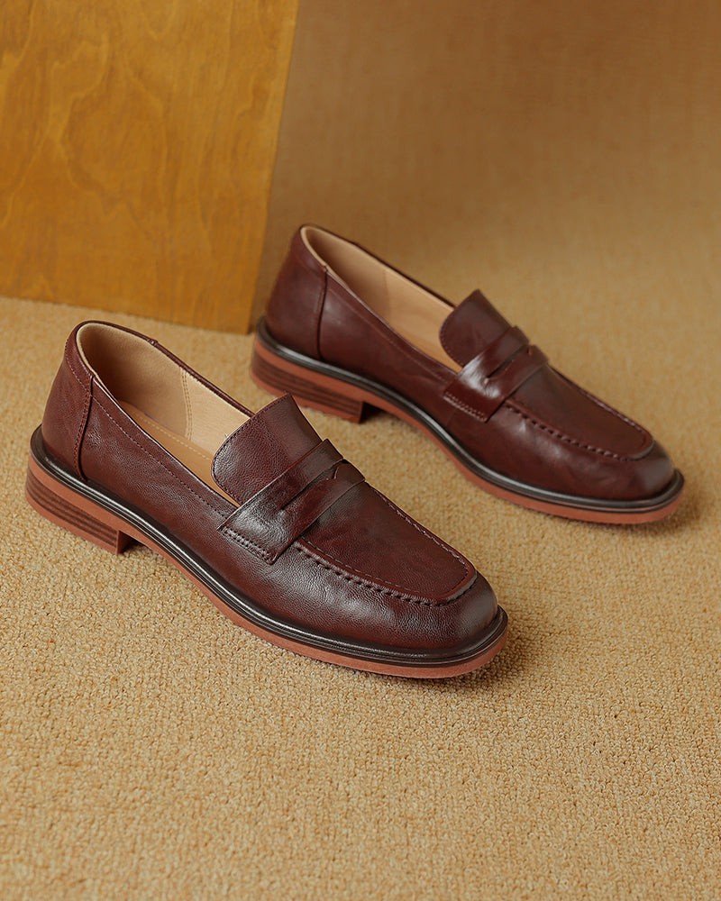 LarosaStyle loafers Leather Round Toe Flat Low Heeled Loafers