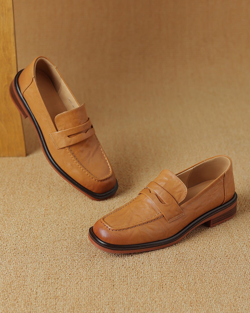 LarosaStyle loafers Leather Round Toe Flat Low Heeled Loafers