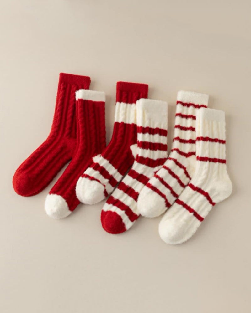 LarosaStyle Striped Winter Mink Fleece Socks