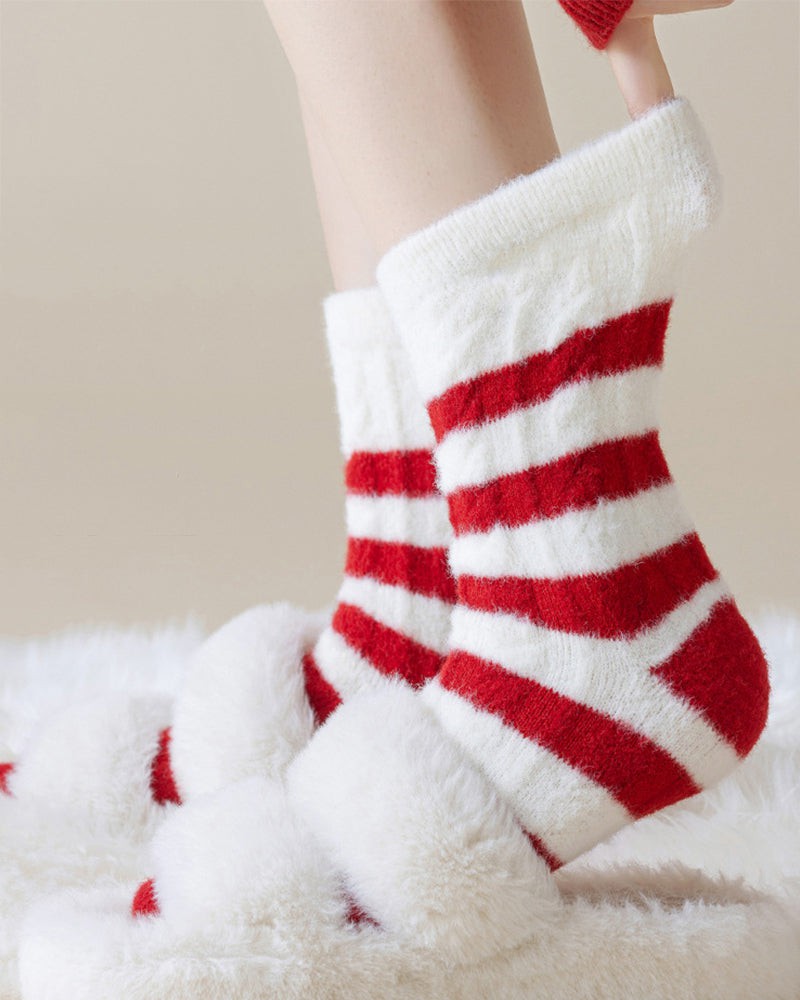 LarosaStyle Striped Winter Mink Fleece Socks