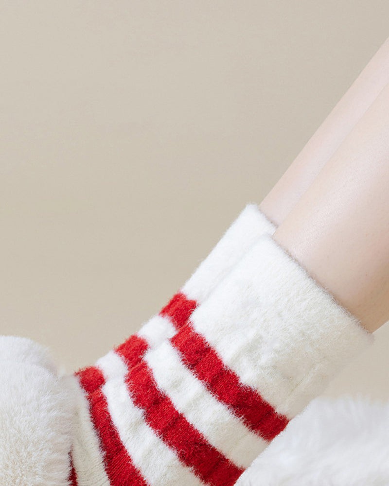 LarosaStyle Striped Winter Mink Fleece Socks