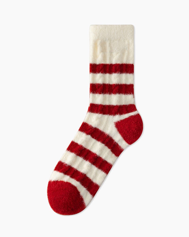 LarosaStyle Striped Winter Mink Fleece Socks Red pinstripe / One size