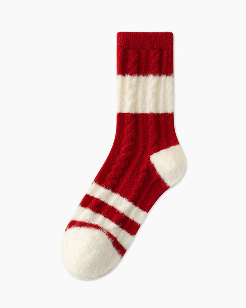 LarosaStyle Striped Winter Mink Fleece Socks Red stripes / One size