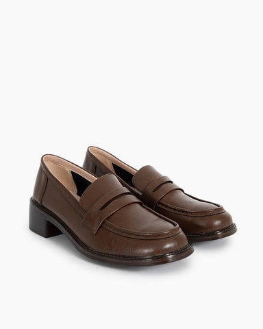 LarosaStyle Timeless Comfortable Penny Chunky Heel Loafers