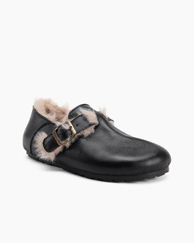 Charm Retro Wool Lining Leather Loafers