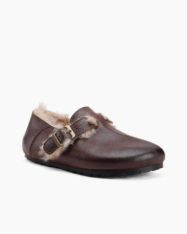 Charm Retro Wool Lining Leather Loafers