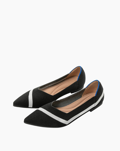 Stripe Colorblock V-Cut Ballet Flats