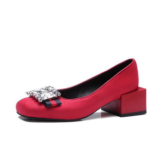 Square Toe Sequins Rhinestones Wedge Loafers