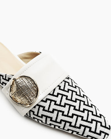 Unique Round Metal Decor Houndstooth Pattern Mules