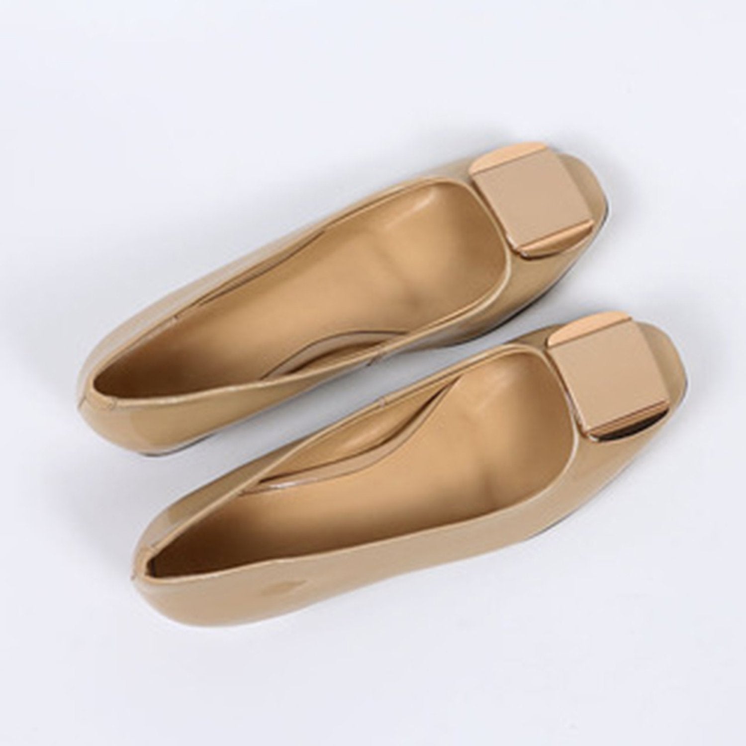 Soft Sole Square Toe Leather Flat Heel Loafers - US 4 / Apricot