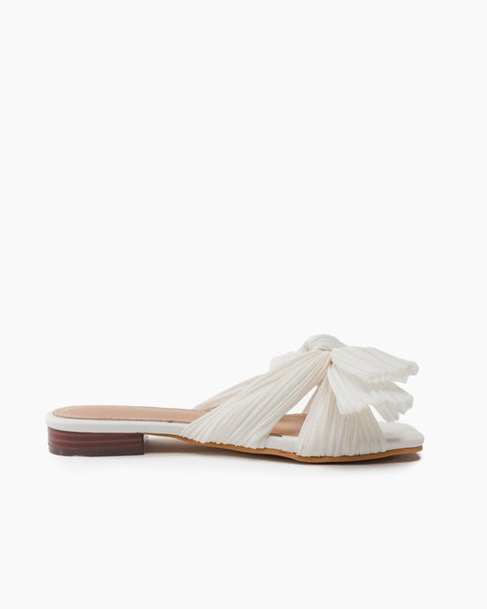 Pleated-Bow-Open-Toe-Comfort-Slip-on-Slide-Flat-Sandals