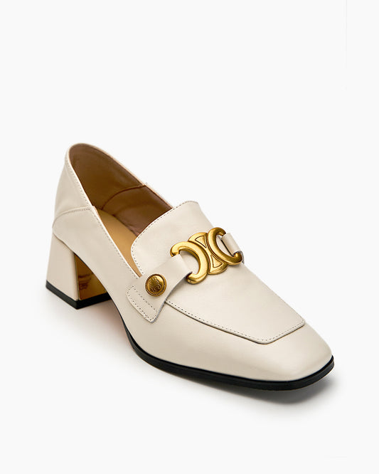 Soft Chunky Heel Metal Buckle Loafers