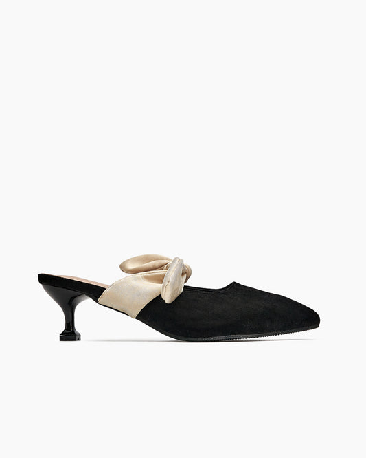 Suede Bow-knot Kitten Heel Mule