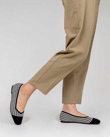 Black-Colorblock-Patchwork-Houndstooth-Pattern-Ballet-Flats