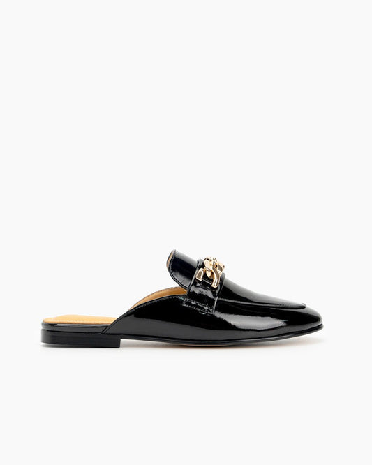 Metal-Decor-Patent-Leather-Flat-Mules