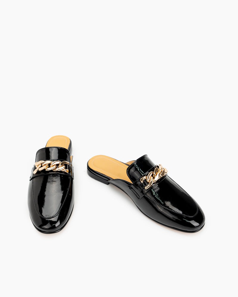 Metal-Decor-Patent-Leather-Flat-Mules