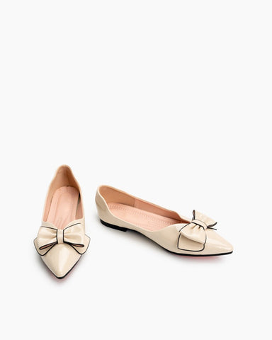 Bowknot-Pointed-Toe-Flat-Shallow-Mouth-Loafers