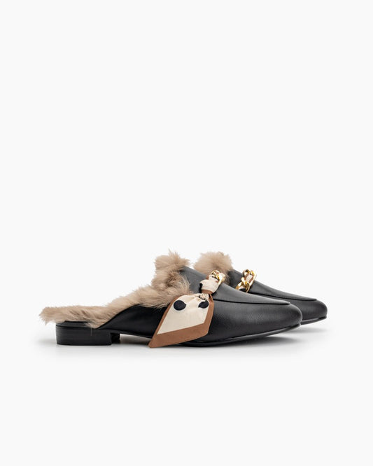 Ribbon-Decor-Flat-Fur-Comfortable-Slippers-Mules