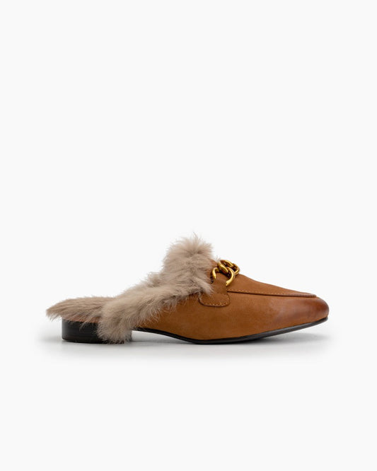 Chain-Decor-Comfy-Fur-Slip-On-Leather-Slippers-Mules