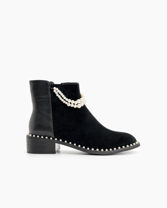 Pearls-Chain-Round-Toe-Chunky-Heel-Ankle-Boots-suede