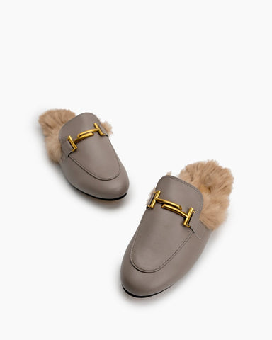 Chain-Closed-Toe-Fur-Backless-Slip-on-Slides-Flat-Leather-Mules