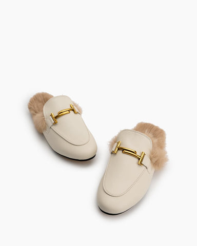 Chain-Closed-Toe-Fur-Backless-Slip-on-Slides-Flat-Leather-Mules