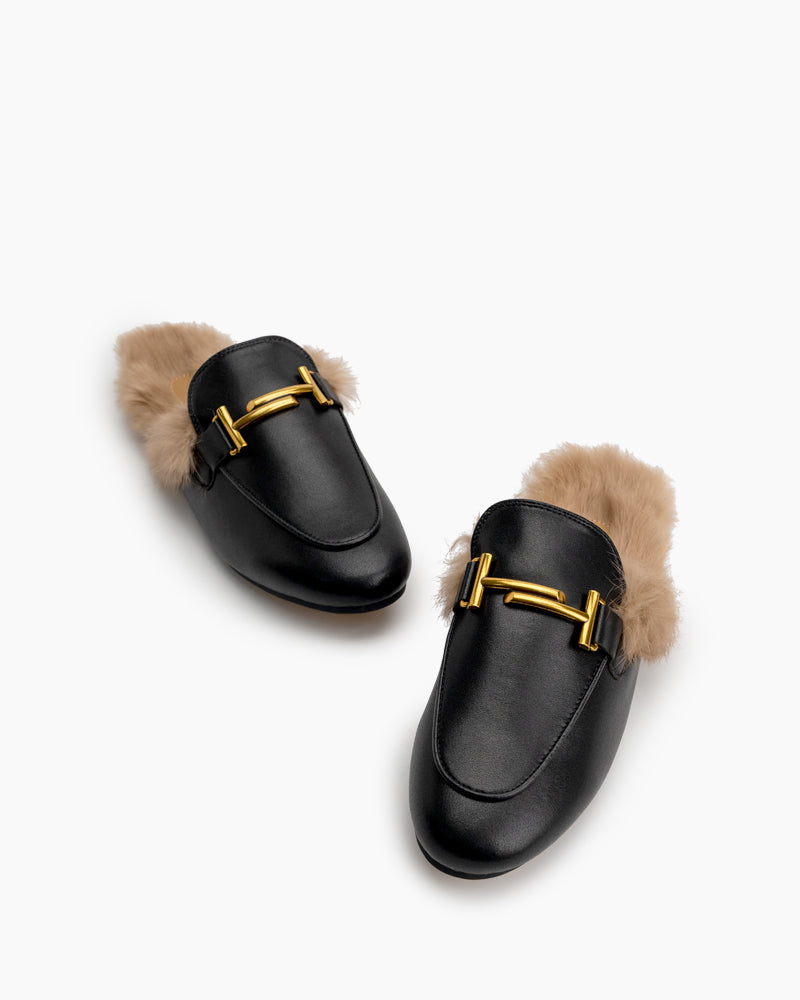 Chain-Closed-Toe-Fur-Backless-Slip-on-Slides-Flat-Leather-Mules