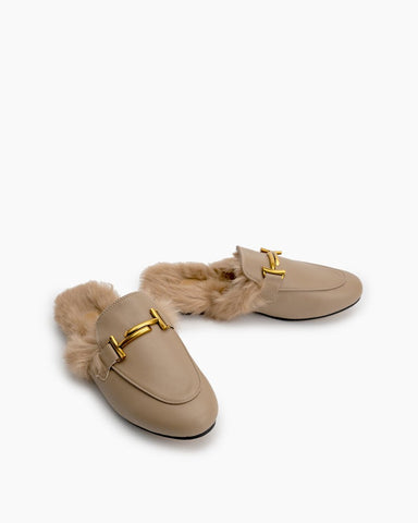 Chain-Closed-Toe-Fur-Backless-Slip-on-Slides-Flat-Leather-Mules