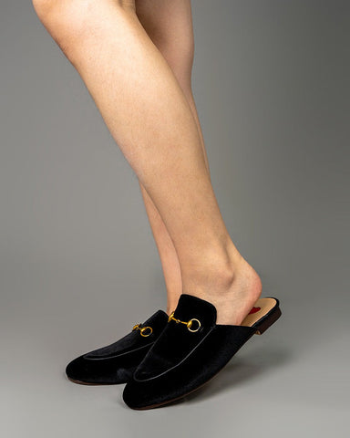 Horsebit-Heart-Velvet-Oxford-Slide-Slip On-Backless-Flat-Mules