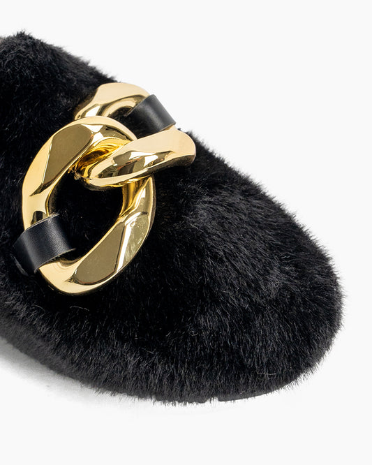 Metal-Chain-Fuzzy-Backless-Slip-on-Mules-Fur