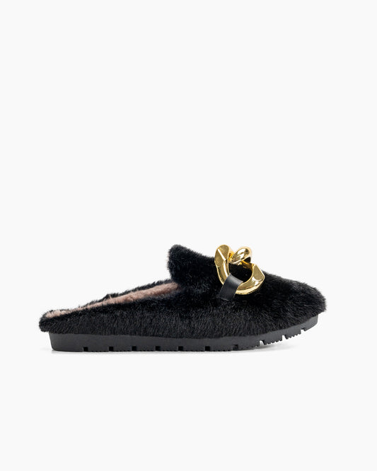 Metal-Chain-Fuzzy-Backless-Slip-on-Mules-Fur