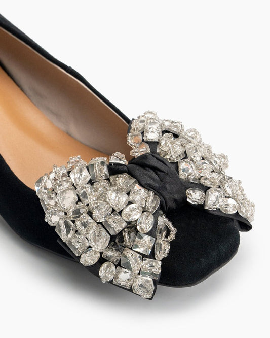 Rhinestone-Bow-Chunky-Low-Heels-Slip-on-Comfy-Pumps