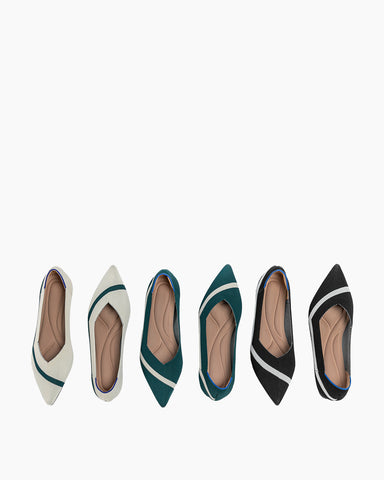 Stripe Colorblock V-Cut Ballet Flats