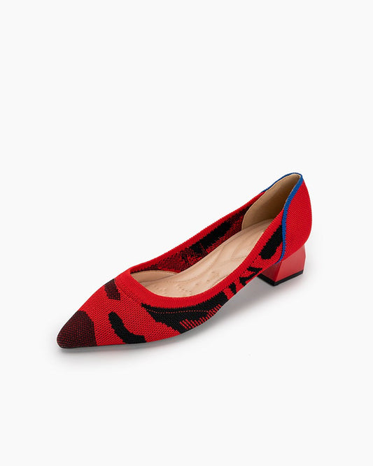 Red-Black-Pattern-Pointed-Toe-Chunky-Heels-knit