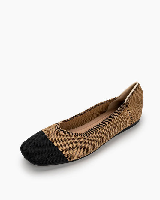 Two Tone V-Cut Square Toe Ballet Flats