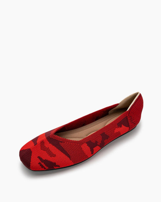 Red & Black Pattern Square-Toe Flats