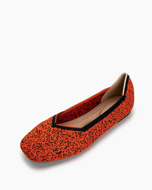 Snowflake Pattern V-Cut Square Toe Ballet Flats